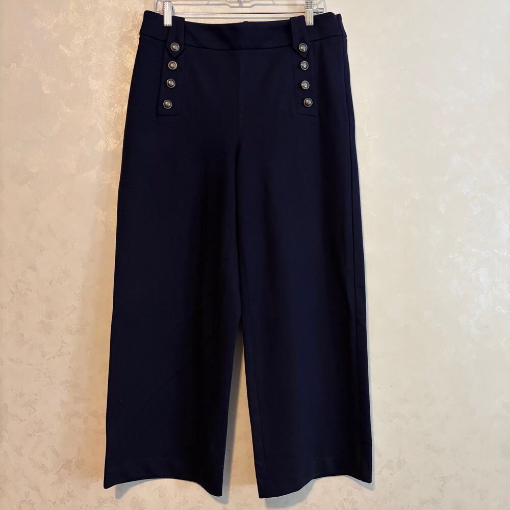 Talbots Knit Sailor Crop Pants Navy Blue Wide Leg High Rise Corporate 10